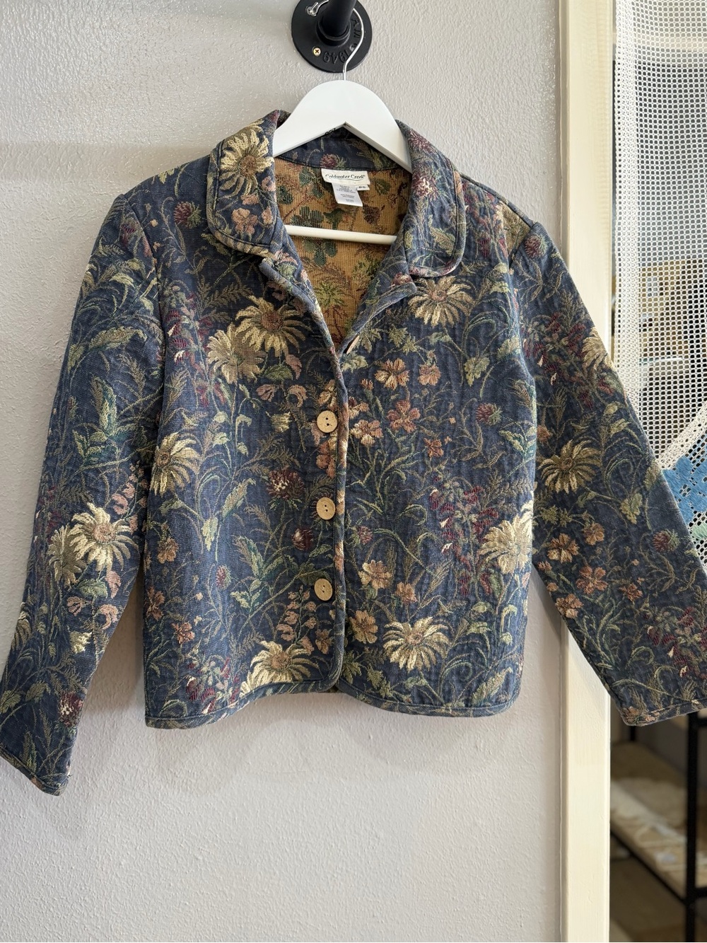 Coldwater Creek Navy Quilted Floral Button Jacket